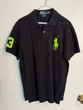 Polo Ralph Lauren Black Polo with Neon Big Pony Green Logo